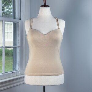 One Step Up Padded Underwire Bra Beige Nude Stretch Tank Top XL Cotton NWT